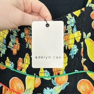 Adelyn Rae Black Fruit Floral Print Tiered Midi Dress Tie Shoulder Smocked NWT‎ thumbnail 10