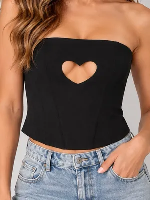 White Fox Black Strapless Corset Top with Heart Cutout & Front Zip Size Small thumbnail 1