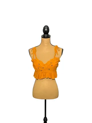 Intimately Free People On A Star Crop Cami Top M Beaded Floral Tie Strap Boho thumbnail 2