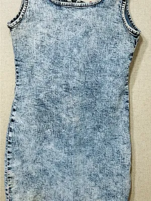 Sleeveless Acid Wash Mini Dress - Light Blue thumbnail 1