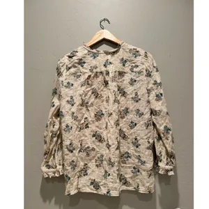 LOFT Floral Bouquet Ruffle Neck Button‎ Front Cotton Blouse Large Peasant Boho thumbnail 5