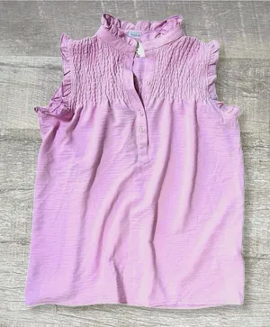 Miss Sparkling NEW Ruffle Sleeveless Top Womens S Smocked Button Yoke Relaxed thumbnail 1