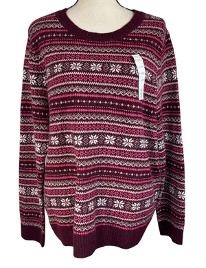 Croft & Barrow X-Large Sweater Fair Isle Crew Neck Long Sleeve Pullover Berry thumbnail 1