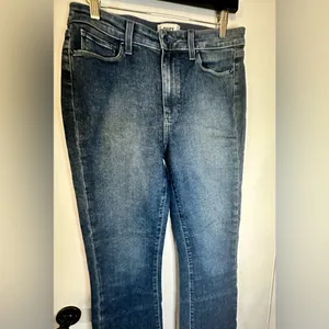 PAIGE Jeans Colette‎ Crop Flare Blue Distressed Bottom Faded Size 30 Pre-owned thumbnail 4