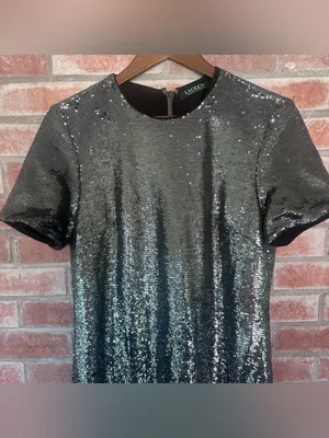 Lauren Ralph Lauren Sequin Shift Dress Women’s 8 Silver Black Party Eras Glam thumbnail 2