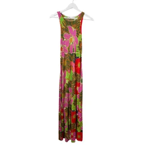 Zara Floral Special Edition Printed Maxi Dress Sleeveless Pink Green Red Small thumbnail 5