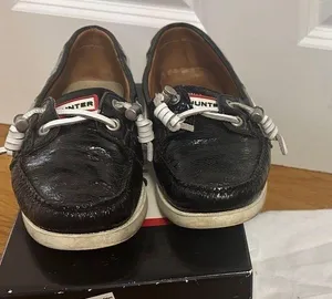Hunter Willemberg Boat Shoes Black Patent and Soft Pink 7.5 thumbnail 1