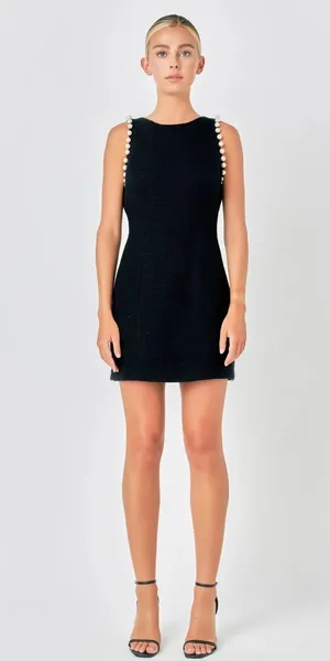 Endless Rose Pearl Accented Mini Dress Black thumbnail 1