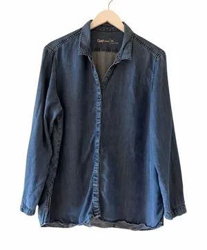 Gap 1969 100% Lyocell Medium Indigo Long Tunic Sleeves Button Down SZ XL #2578 thumbnail 1