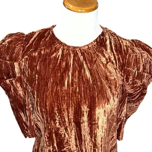 NWT $69 LEYDEN‎ Womens S Orange Rust Crushed Velvet Pouf Short Sleeve Top Blouse thumbnail 4
