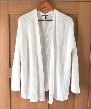 Eileen Fisher Organic Linen Cotton Ivory Knit Open Front Cardigan Women’s Large thumbnail 1