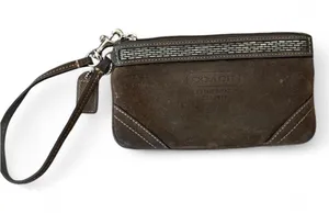 Coach Suede Leather Wristlet Brown thumbnail 1