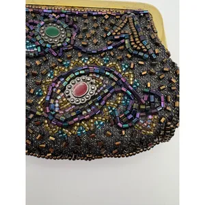 Vintage Beaded Kiss Lock Coin Purse‎ Iridescent Paisley Seed Bead Clutch Bag thumbnail 4