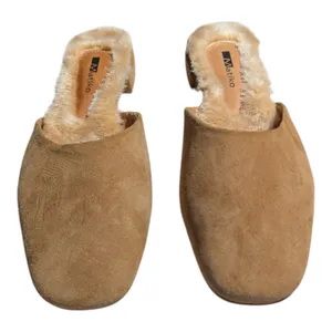 Anthropologie Matiko Camel Tan Suede Shearling Lined Square Toe Mules 36 5.5 thumbnail 2