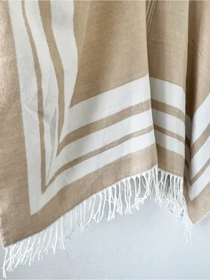 Marc New York Ivory Tan Oversized Gold Zip Up Fringe Hem Poncho thumbnail 7