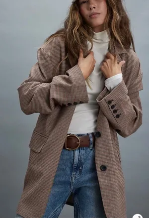 Free People Oversized Reggie Blazer in Ginger Combo Size L thumbnail 1