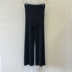 H&M Black Ribbed Knit Wide Leg Pull On Pants High Waisted XS Minimalist thumbnail 2