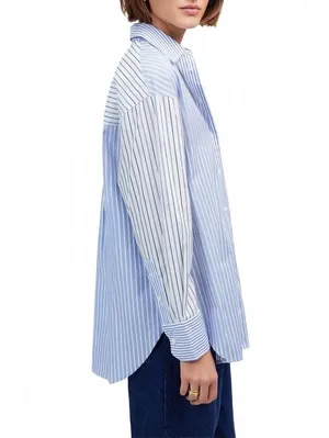Madewell Oversized Button-Up Shirt NWT Light Blue and White Stripe XXS thumbnail 4