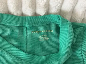 American Eagle Ribbed Long Sleeve Green Top thumbnail 3