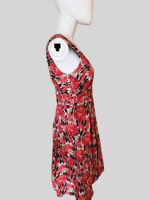 Robbie Bee Coral Pink Floral V-Neck Midi Dress thumbnail 3