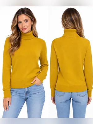 JOHN HENRIC Yellow Turtleneck 100% cashmere Sweater Large thumbnail 2