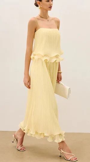 Commense Pleated Layered Ruffle Skirt Set size small Yellow thumbnail 1