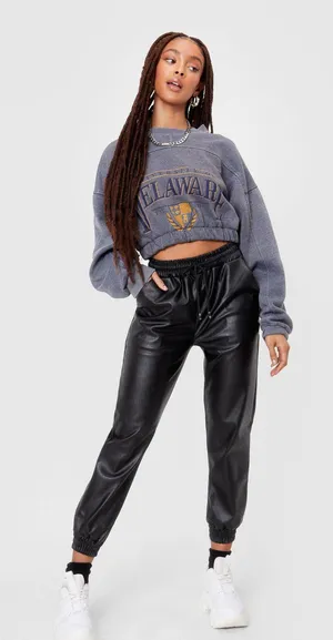 Nasty Gal Jog My Mind Faux Leather Joggers thumbnail 1