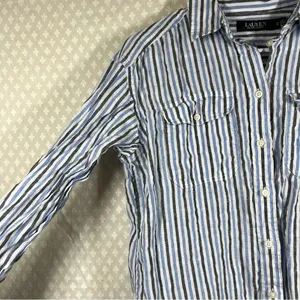 Ralph Lauren‎ Black Label Women Top Sz S Blue White Striped Linen Button Up thumbnail 4