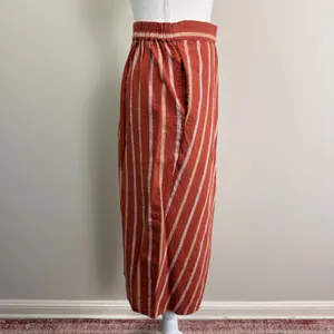 Madewell Rust Orange Striped Linen‎ Blend Faux Wrap Midi Skirt with Pockets XS thumbnail 2