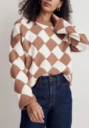 Madewell‎ Merriam Pullover Checkered CrewNeck Sweater Women’s Sz XS thumbnail 1
