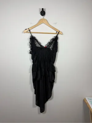 Vintage Stroke of Midnight Black Lace High Low Babydoll Lingerie Top Size L thumbnail 5