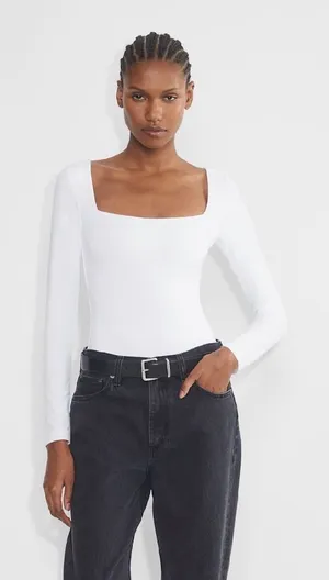 Aritzia Babaton Contour Squareneck Long Sleeve Bodysuit - White thumbnail 1