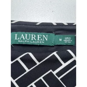 LAUREN‎ Ralph Lauren Dolman Sleeve Drawstring Waist Dress Medium Black Print thumbnail 6