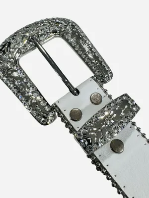 White Rhinestone Belt Studded Western Silver Buckle Cross Detail thumbnail 3