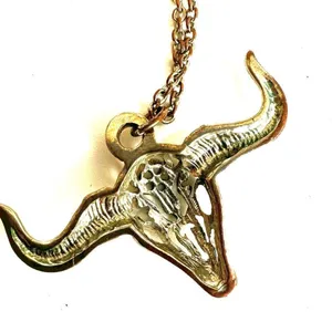 Freedom silver tone bull head cow skull pendant necklace thumbnail 5
