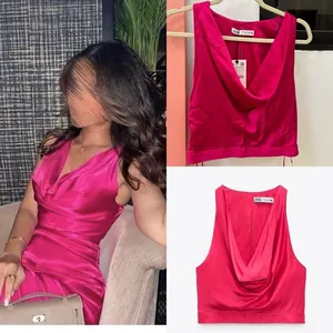 Zara NWT fuchsia pink satin cowl neck top thumbnail 3