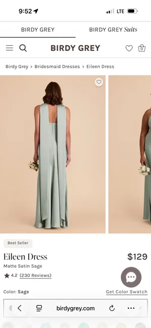 Birdy grey matte satin sage dress thumbnail 3