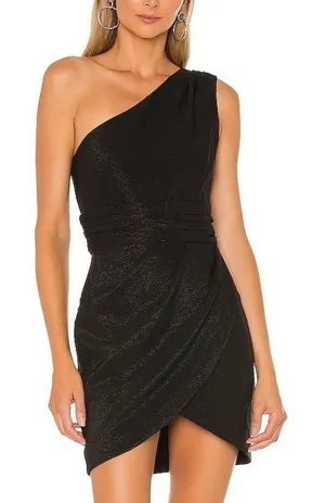 NBD Danny Mini Dress Size XS Black One Shoulder Ruched‎ Sheath Cocktail Party thumbnail 1