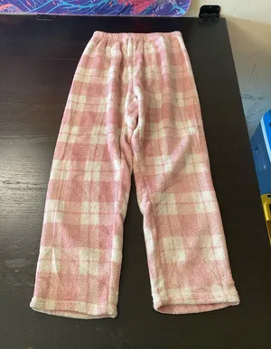 Kids Plush Pink Plaid Pajama Pants - Cozy Soft Sleepwear thumbnail 1