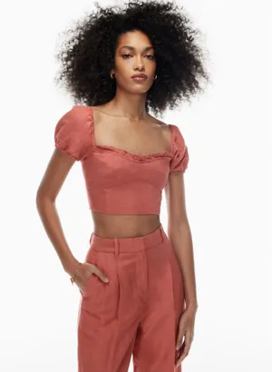 Aritzia Wilfred Wander Linen Blouse in Warm Sienna Red thumbnail 3