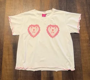 Queen of Sparkles Heart Sequin Graphic Tee White Pink Medium thumbnail 1