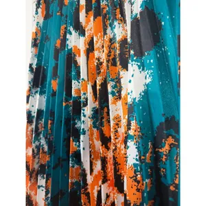 Kosmios Women Teal Orange Abstract Digital Print Pleated Midi Skirt TC5226 Large thumbnail 6