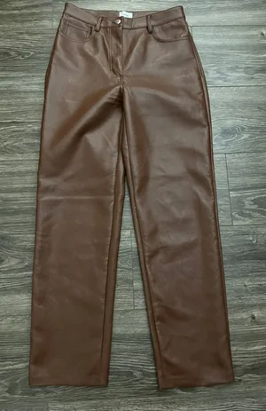 Aritzia Wilfred Melina Faux Leather Cognac Pants Size 4 thumbnail 1