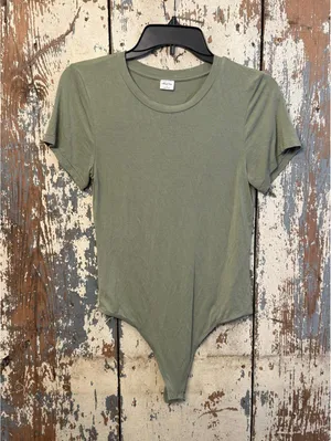 Wilfred Free Women's olive green short sleeve bodysuit, size medium thumbnail 1
