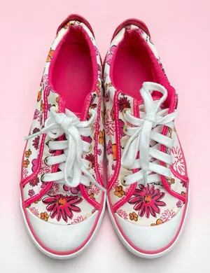 Y2K Floral Coach Barrett Canvas Sneakers Pink White Lace Up Shoes Women's 8B thumbnail 1