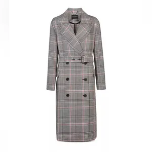 All Saints Tyla Check Plaid Wool Blend Belted Long Trench Coat thumbnail 3