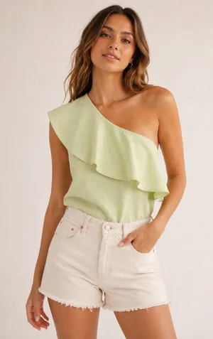 Free People Intimately NWT One Shoulder Ruffle Bodysuit Matcha Green Sz Large thumbnail 1