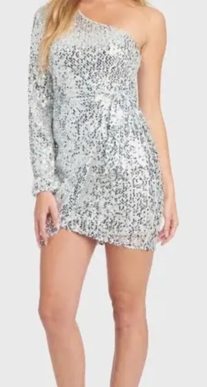 Bebe Silver Asymmetrical Sequin Bodycon‎ Dress thumbnail 1