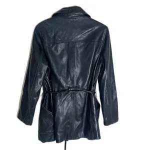 Vtg winlit ladies Y2K black leather jacket cinch waist size small retro‎ thumbnail 8