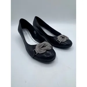 Laura Ashley 8M Black‎ Wedge Heels Women's Snake Print Knot Detail thumbnail 6
